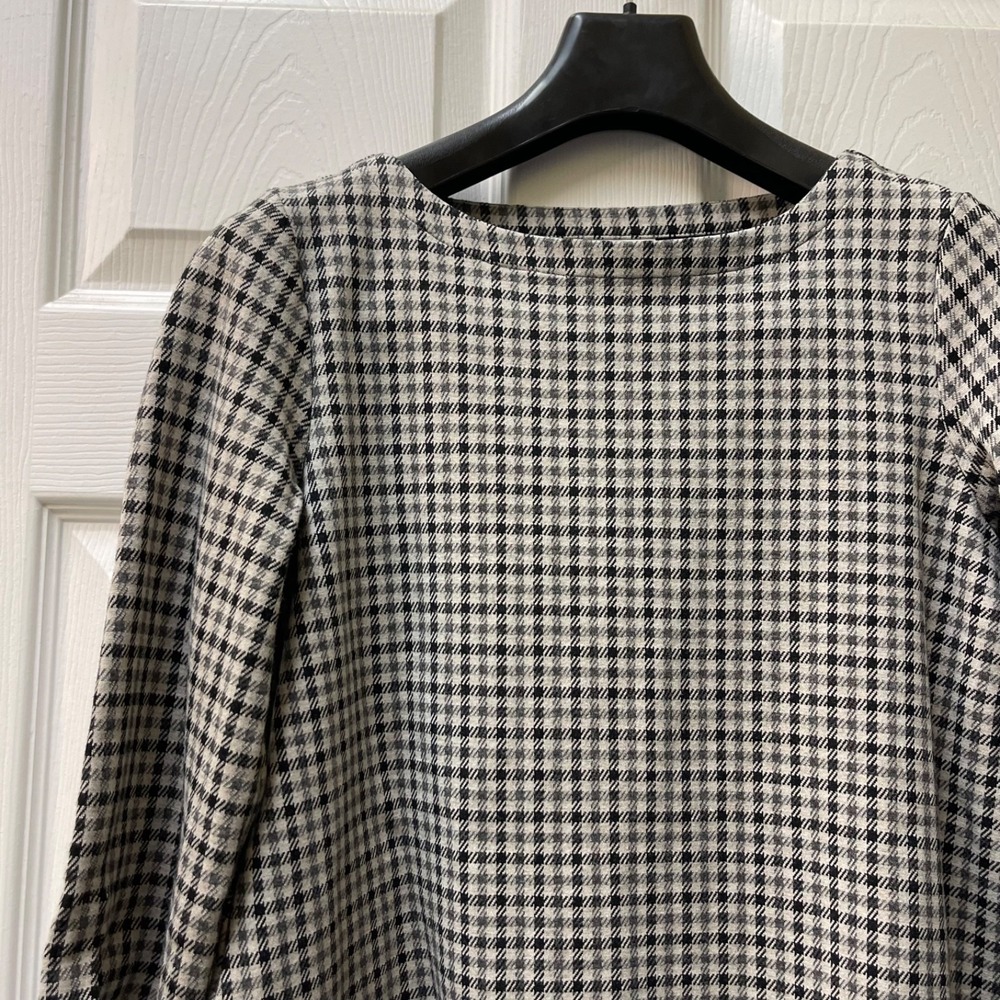 J.Jill Women's PXS Ponte Plaid Top Stretch Round Neck 3/4 Sleeve Stepped Hem
